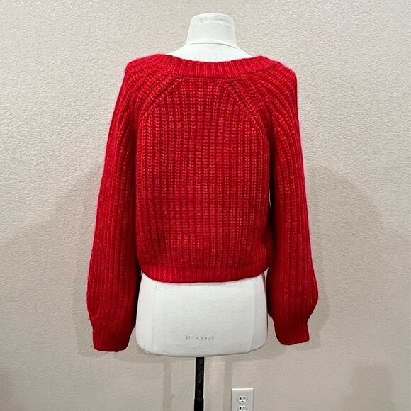 Jessica Simpson Red Cropped Wool Cardigan with Rhinestone Buttons Size Medium - Picture 10 of 14